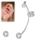 Brinco EAR CUFF folheado a prata c/ pedras de strass