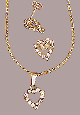 Conjunto de coração de strass, brinco, pingente e corrente