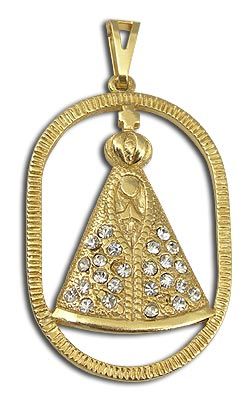 Pingente de Nossa Senhora Aparecida folheado a ouro  strass