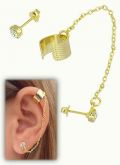 Brinco EAR CUFF folheado a ouro c/ strass e correntinha