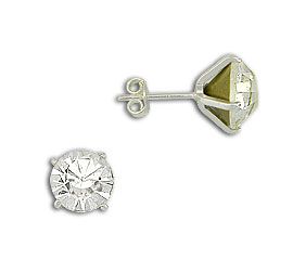 Brinco solitário folheado a prata c/ pedra de strass (1cm)