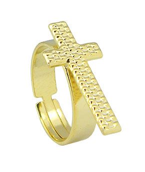 Anel ajustável folheado a ouro c/ crucifixo